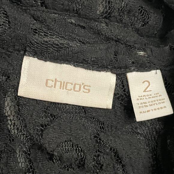 Chico’s 2 black gold lace sheer long sleeve jacket dark boho Corpcore floral - Picture 4 of 8